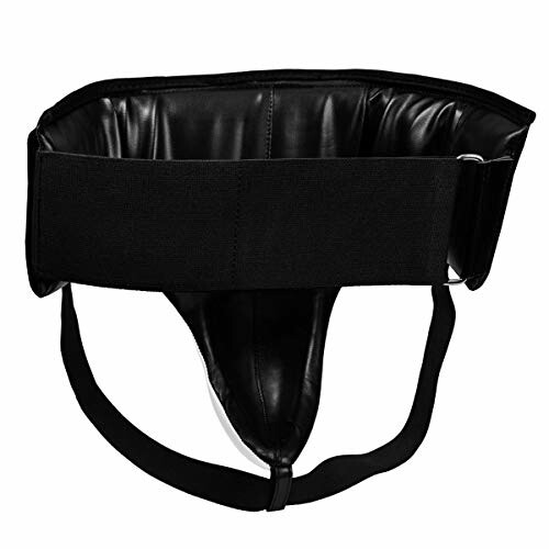 Black boxing groin protector with adjustable straps