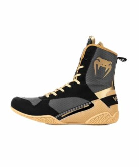 Black and gold boxing shoe with snake design