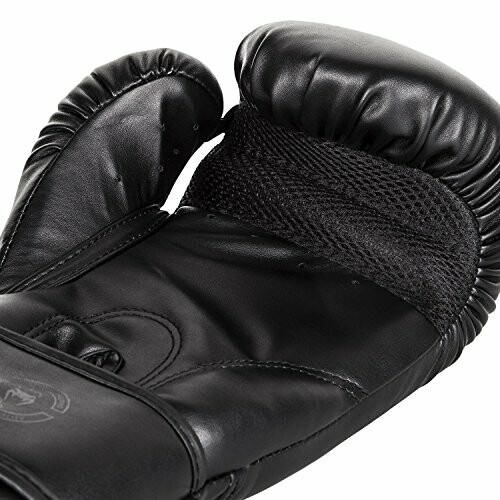 Black leather boxing glove with mesh detail.