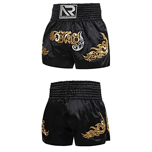 Black Muay Thai shorts with gold detailing