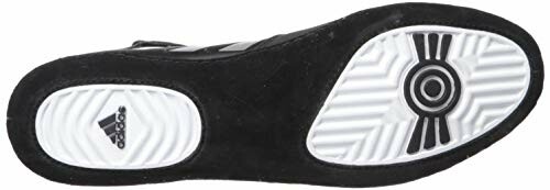 Bottom view of a black sneaker sole with white tread patterns.