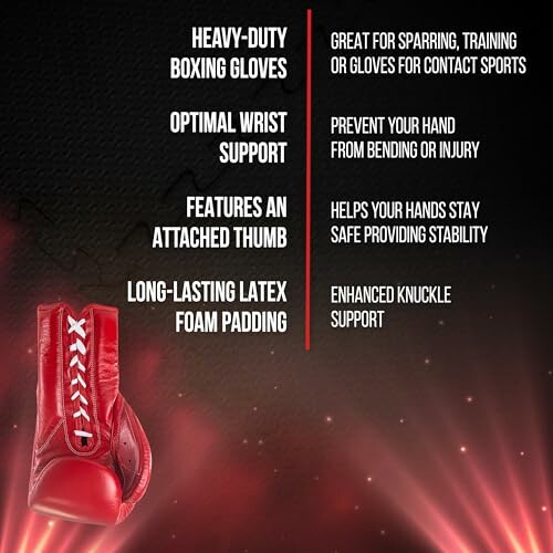 Benefits of heavy-duty boxing gloves with features and advantages.