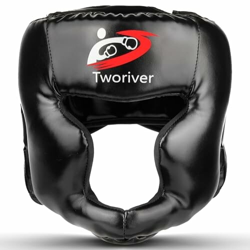 Black boxing headgear with logo