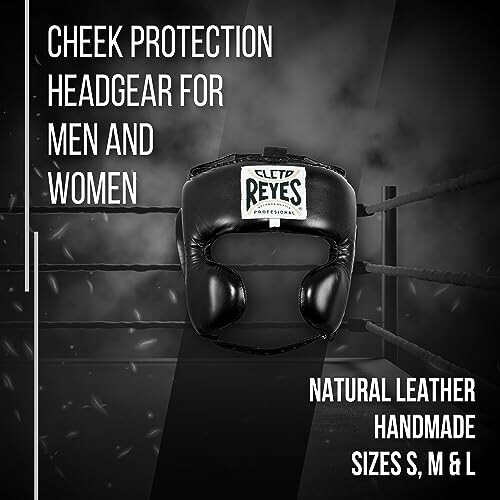 Cheek protection headgear for men and women in boxing ring.