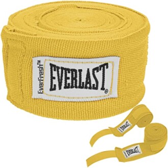 Yellow Everlast hand wraps for boxing.