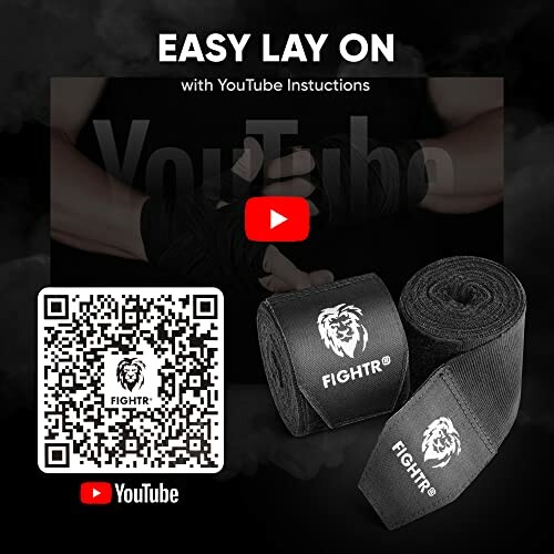 Black hand wrap with FIGHTR logo, YouTube instructions and QR code.