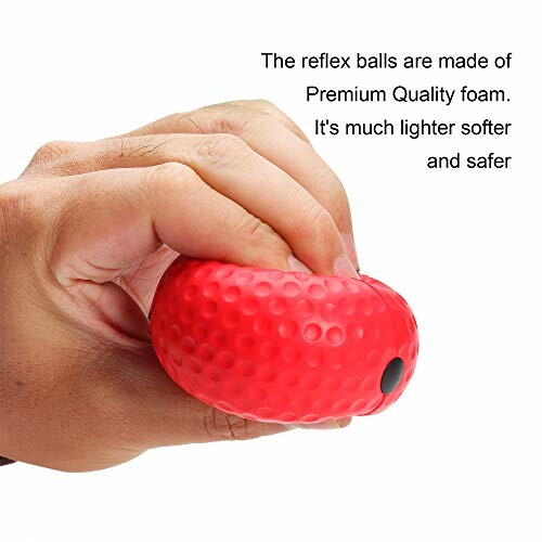 Hand squeezing a red reflex ball made of premium quality foam.