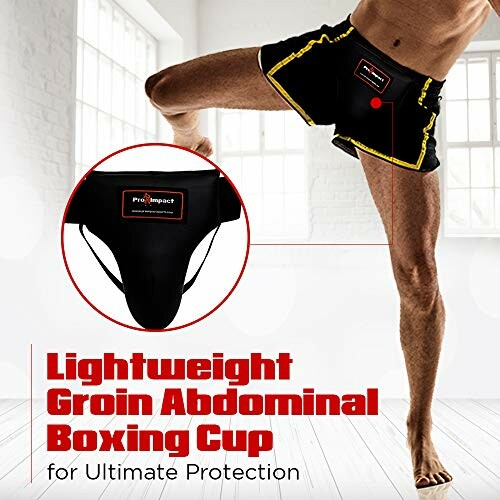 Man wearing lightweight groin abdominal boxing cup for protection.