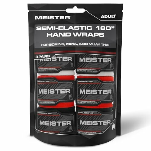 Meister semi-elastic 180 inch hand wraps for boxing, MMA, and Muay Thai.