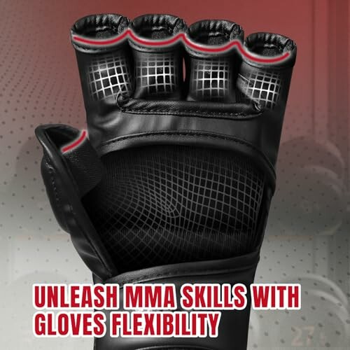 Black MMA gloves showcasing flexibility features.