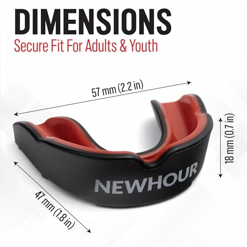 Mouthguard with dimensions for adults and youth.