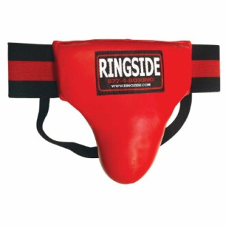 Ringside groin protector showcasing its durable leather design.