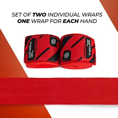 Two red boxing hand wraps with black accents.