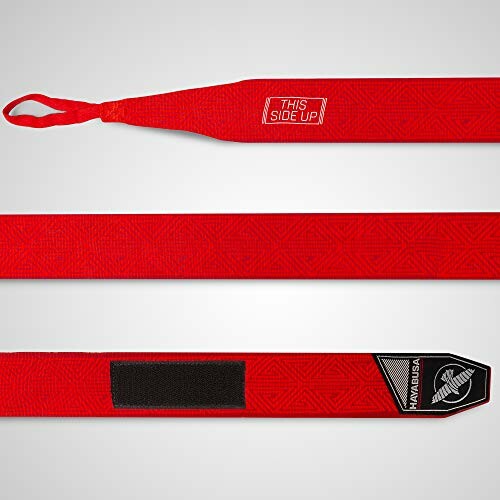 Red judo belt with label and logo