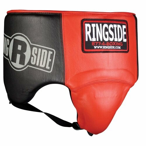 Ringside boxing groin protector in red and black.