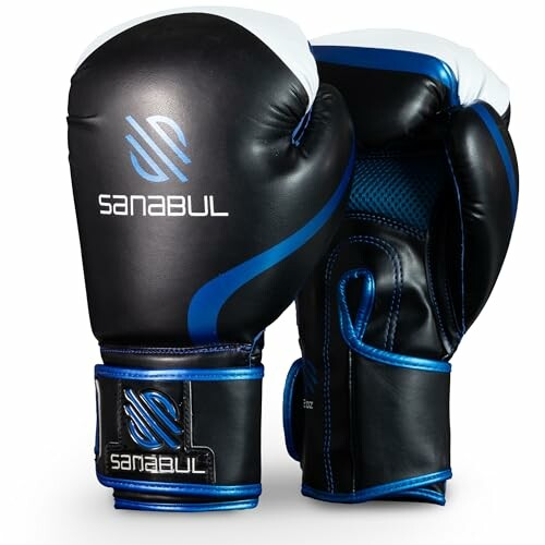 Sanabul blue and black boxing gloves with logo