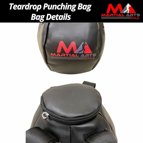 Teardrop punching bag with logo and zipper details.