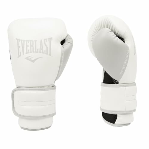 Pair of white boxing gloves with Everlast logo