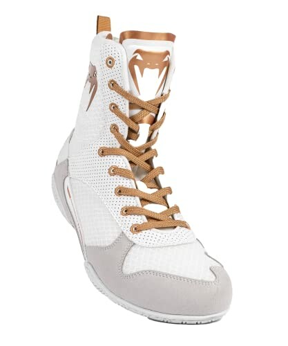 White and gold high-top sneaker with logo