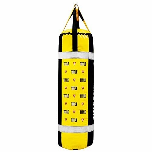 Yellow and black punching bag with TITLE branding